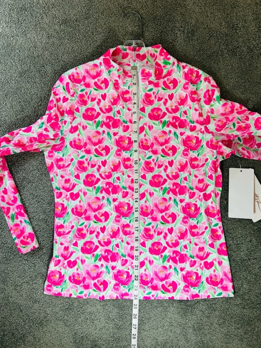 Gottex Pink, Green & White Floral Tulips 1/4 Quarter Zip Sport / Utility Jacket